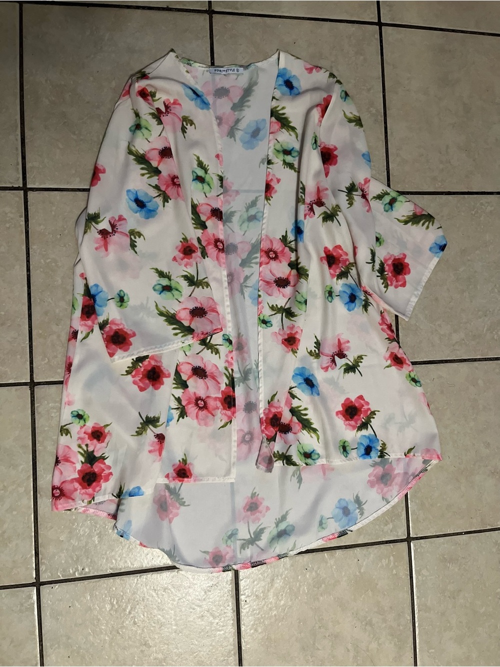 Floral Sheer Kimono Cardigan - Pink & Blue Flowers